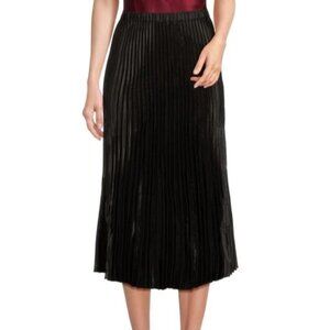 Tash + Sophie Black Satin Pleated Midi Skirt XL Lightweight Elegant